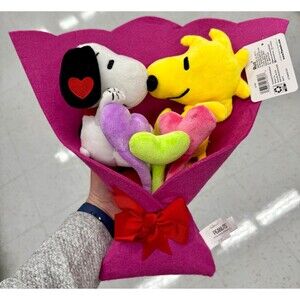 PEANUTS SNOOPY & WOODSTOCK Plush 13" Valentine Bouquet 2025 Gift Ruz NEW